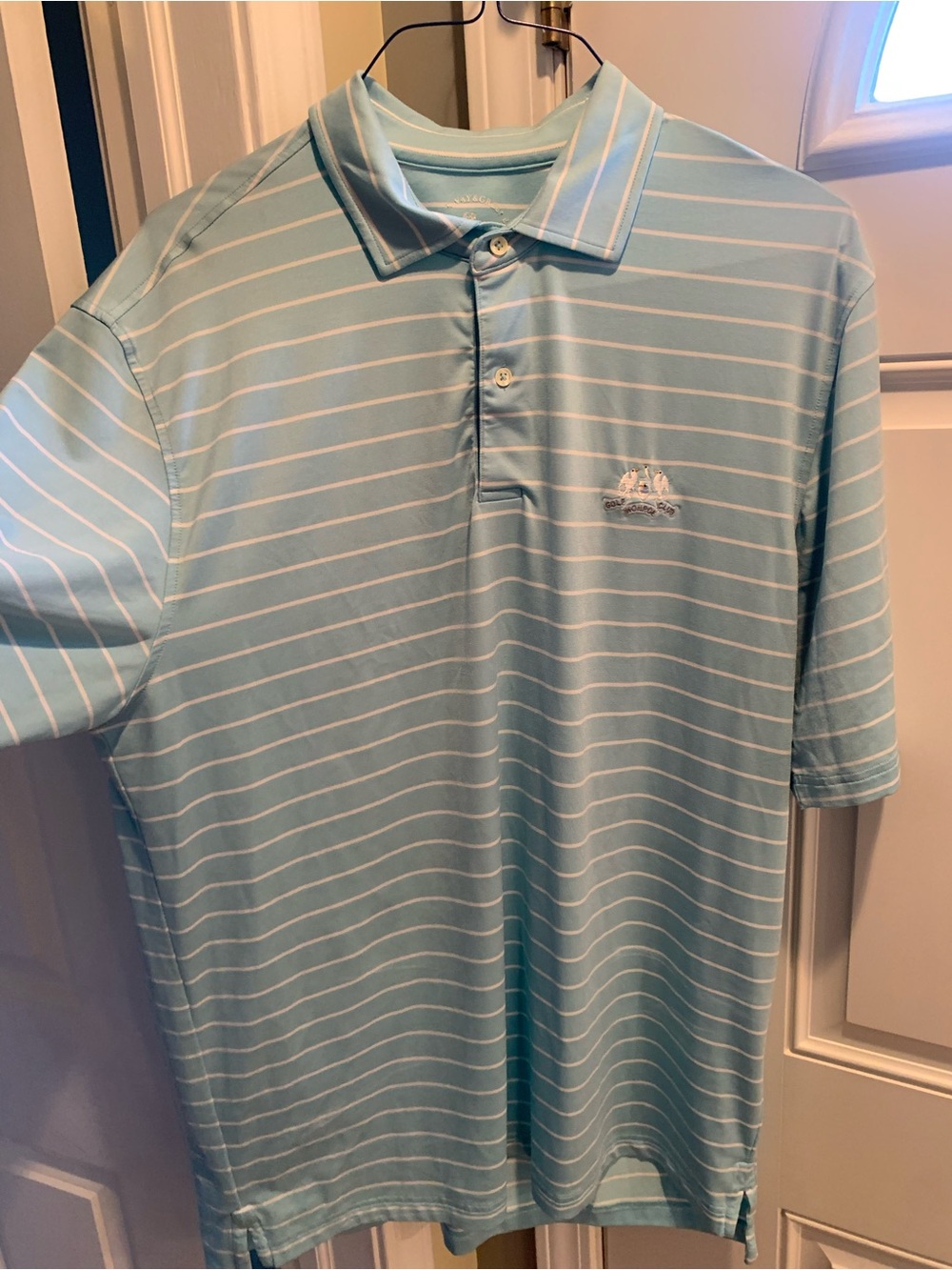 Light Blue Striped Men's Polo Shirt - Fairway and Greene